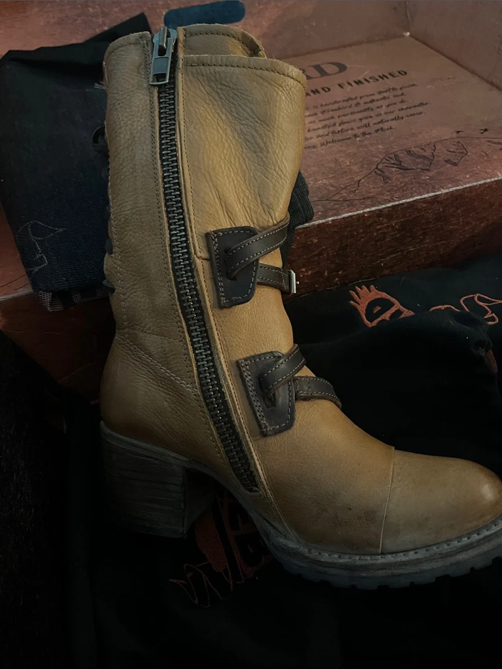 Freebird by Steven Tan Leather Lace-Up Buckle Block Heel Booties